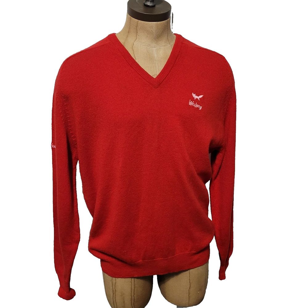 VTG WOLSEY Lambs Wool Sweater Mens L Red 100% Lambs Wool Preppy Made in …